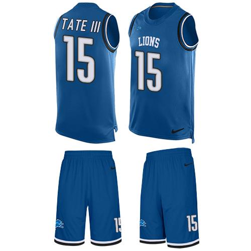 Nike Lions #15 Golden Tate III Blue Team Color Men's Stitched NFL Limited Tank Top Suit Jersey